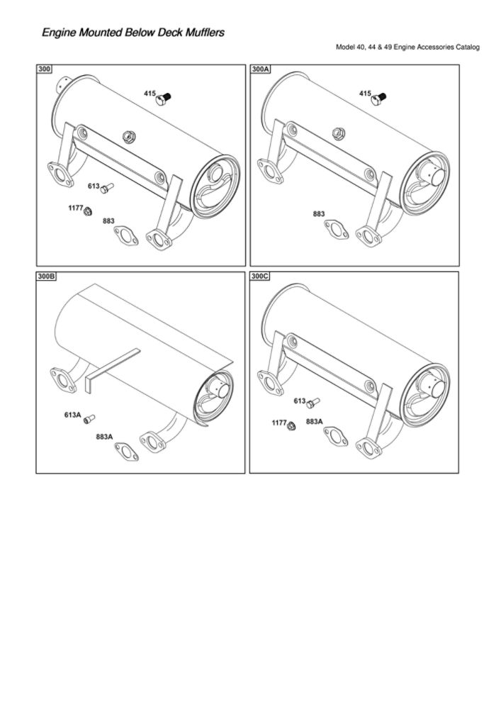 Engine Mounted Below Deck Mufflers Diagram and Parts List for 44N677-0065-G1  Briggs and Stratton Engine